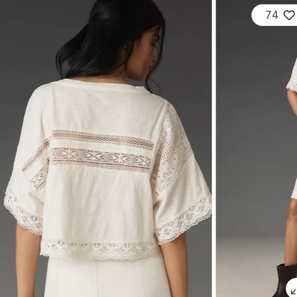 Anthro Pilcro Cotton Lace Trim Crop Top - Picture 2 of 5